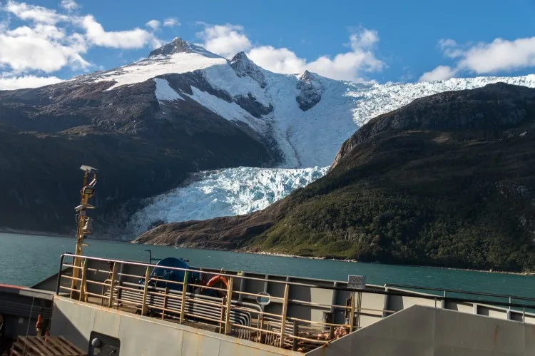 Glacier Alley as seen from the ferry boat between Punta Arenas and Puerto Williams. 