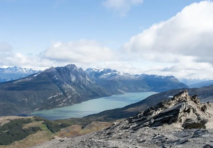 Views across the Beagle Channel from the top of the Cerro Guanaco trail in Tierra del Fuego National Park, near Ushuaia.