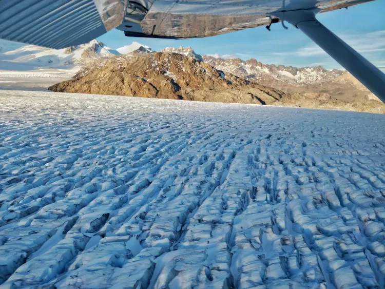 Flying over the O'Higgins Glacier in Patagonia. 