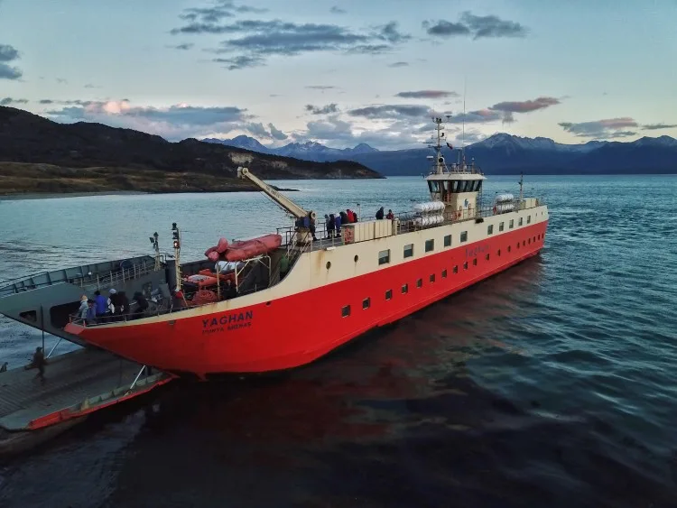 The Yaghan Ferry in Patagonia from the air. 