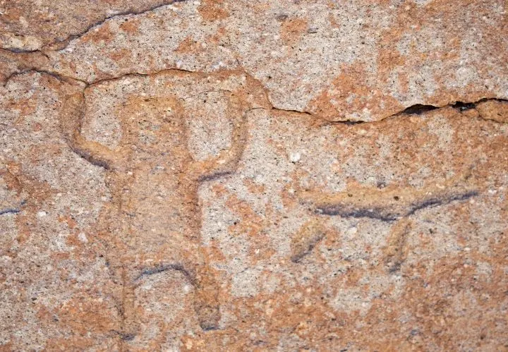 Petroglyphs near Hierbas Buenas, near San Pedro de Atacama in the Atacama Desert, Chile