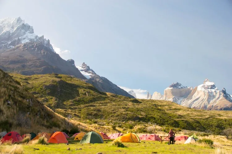 Tents in the Paine Grande campsite in Torres del Paine, on the W hike Patagonia