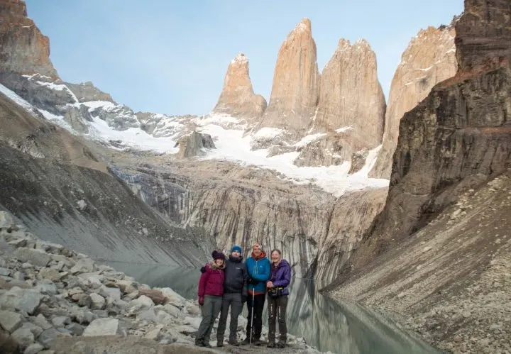 The torres on the W circuit in Torres del Paine National Park at dawn, a hike that you can fit into a one week Patagonia travel itinerary