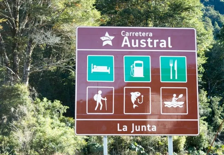 A sign for the Carretera Austral, Chilean Patagonia's most adventurous road and a possible trip on a one-week Patagonia itinerary