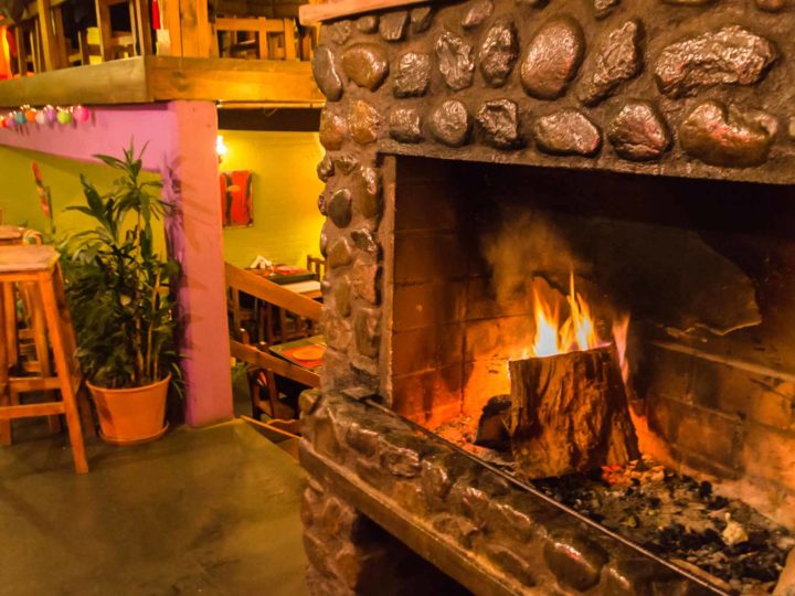 The wood fire at Pura Vida in El Calafate, a good spot for dinner in Argentinean Patagonia