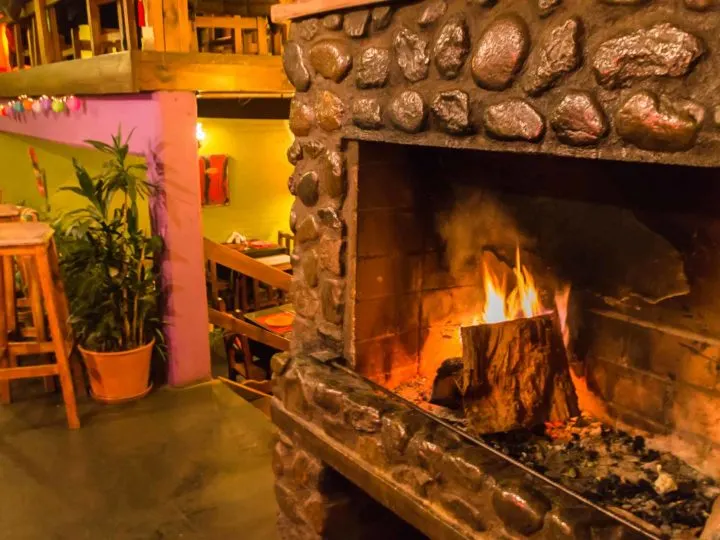 The wood fire at Pura Vida in El Calafate, a good spot for dinner in Argentinean Patagonia