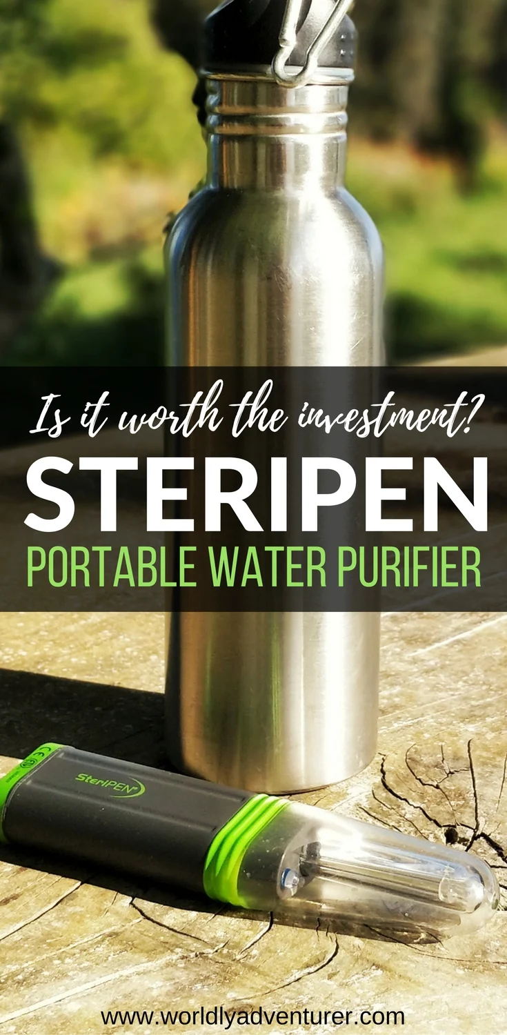 Read this expert review of the Steripen Adventurer, a portable water purifier ideal for backpacking, hiking and camping and other situations where you need safe, drinkable water fast. #waterfiltercamping #sawyer #steripen #bestwaterpurifier 