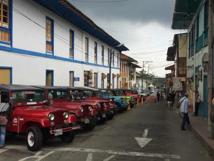 Willys Jeeps in the main square in Salento, Colombia