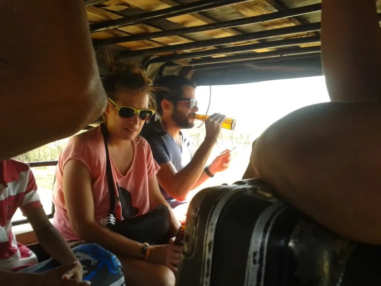 Hitchhiking in the back of a truck in South America