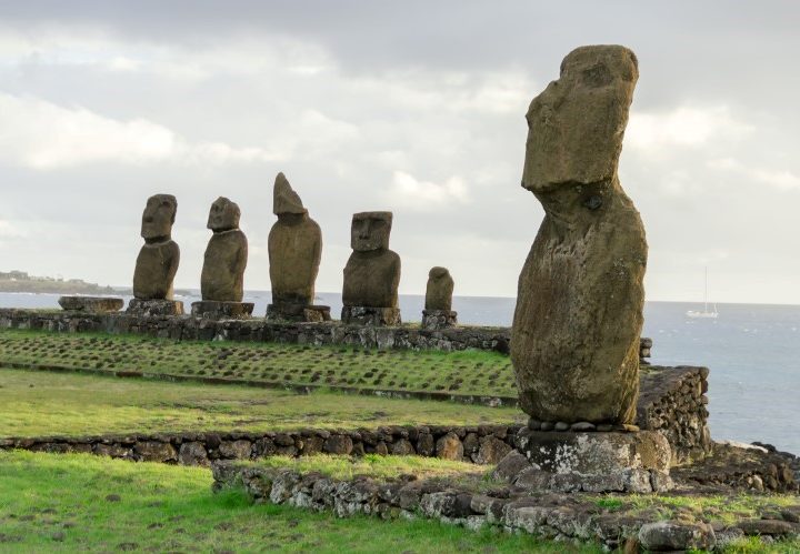 Moai at Ahu Tahai, a ceremonial platform on the western edge of Easter Island.