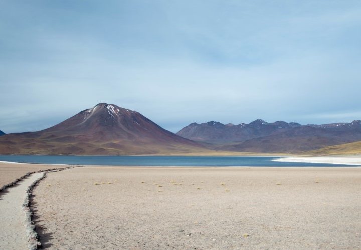 Views of Lago Miscanti or Miscanti Lake, a brackish water source situated in the desert plains of the Atacama Desert and flanked by volcanoes. 