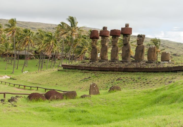 Ahu Nau Nau on Anakena Beach, Easter Island, Chile