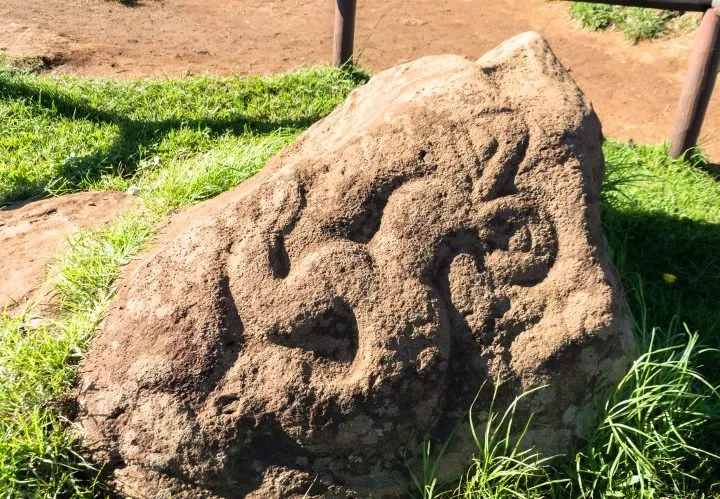 Petroglyphs of the Birdman carved into a rock near Orongo, Easter Island