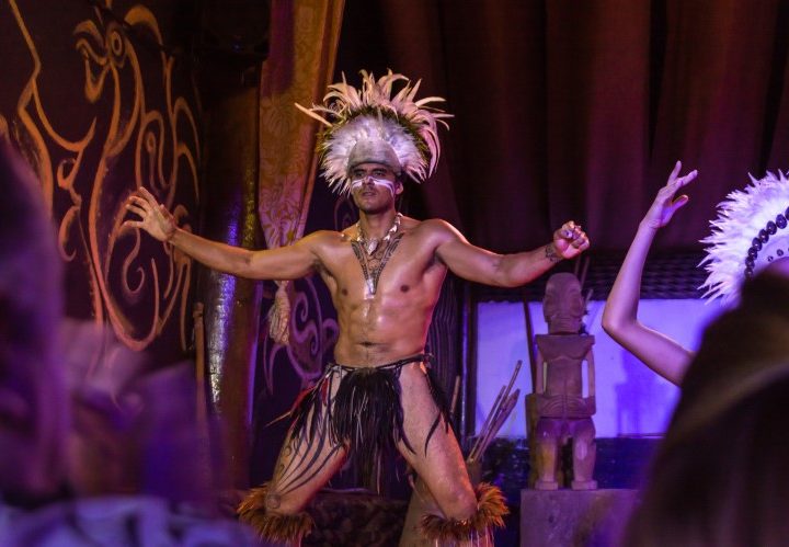 A local Rapanui performs traditional Polynesian dance at the Ballet Cultural Kari Kari on a visit to Easter Island, Chile