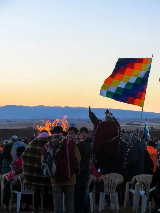 The Aymara New Year celebrations held in the Tiwanaku archeological ruins. 