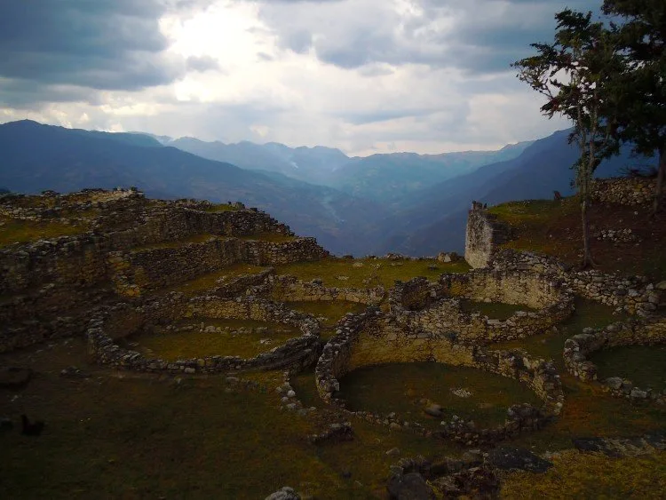 The original circular stone houses of the Kuelap citadel near Chachapoyas Peru