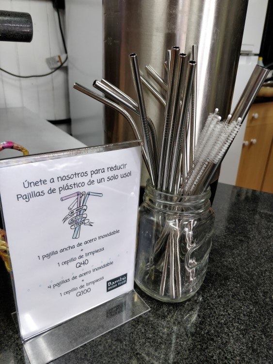 Metal straws on sale in Bambu, Antigua Guatemala, a great example of eco travel in action!