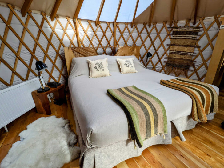 The inside of one of Patagonia Camp's luxury yurts built inside Torres del Paine National Park