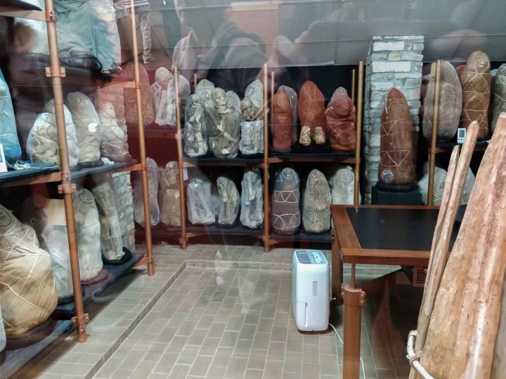The mummies of Laguna de los Condores on display in a temperature controlled room in the Museo de Leymebamba and important place to visit in Peru