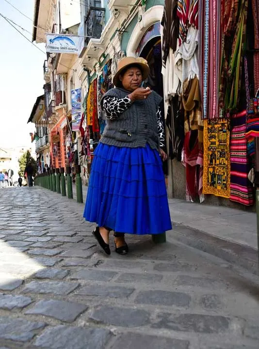 Shops along Calle Sagamaga in La Paz, Bolivia - one of the main tourist shopping markets