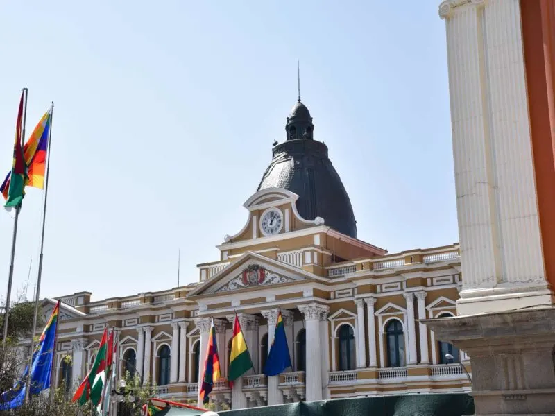 The legislative building on Plaza Murillo in the heart of La Paz - note the backwards clock a destination not to miss in Bolivia