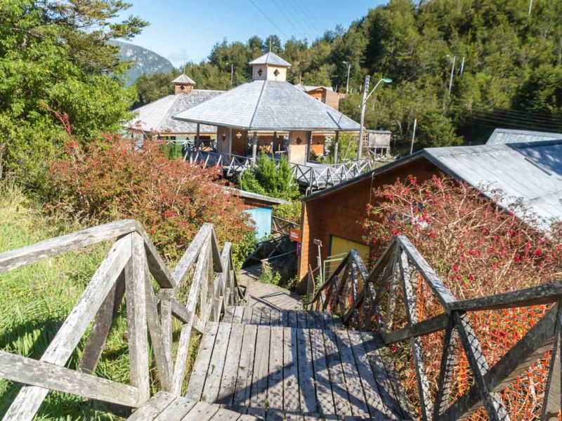 The wooden boardwalks and wooden houses in Caleta Tortel, along the Carretera Austral