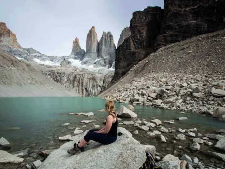 Posing in front of the towers in Torres del Paine National park