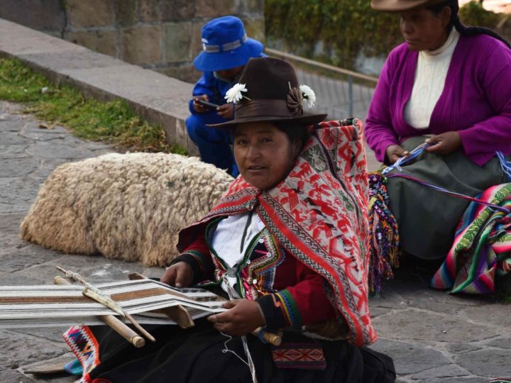 Traditional weavers in the city of Cuzco, Peru.