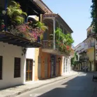 Cartagena's old town with its beautiful greenery and pastel-hued houses.