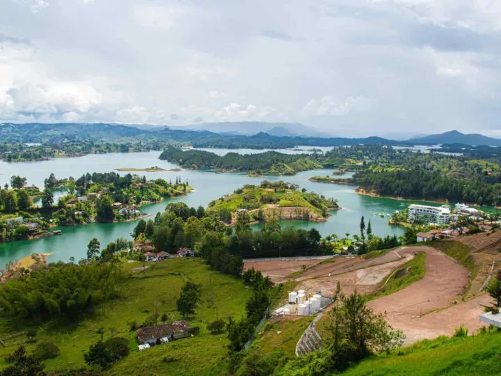 Overlooking the lakes and hills of Guatape Colombia.