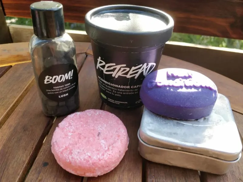 Hard shampoo, conditioner and other reduced-plastic items from Lush, make a great gift for travel lovers