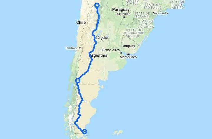 Map of Ruta 40/Route 40 in Argentina