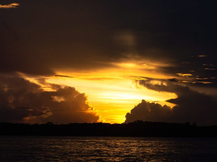 Sunset over the Essequibo River in Guyana.