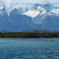 Los Cuernos Mountains above Lago Pehoe in Torres del Paine National Park, Patagonia