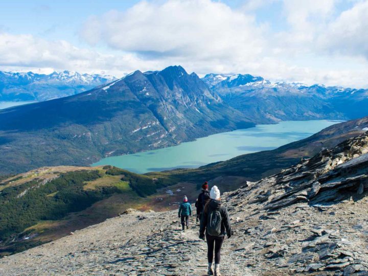Hikers on the route down from Cerro Guanaco in Tierra del Fuego National Park, a hiking paradise in Argentine Patagonia