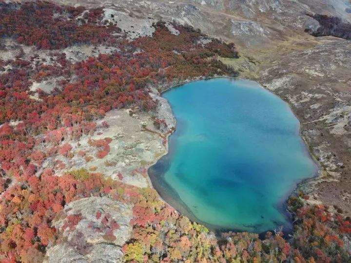 One of the lakes on the Lagunas Altas trail in Parque Nacional Patagonia as seen from the air