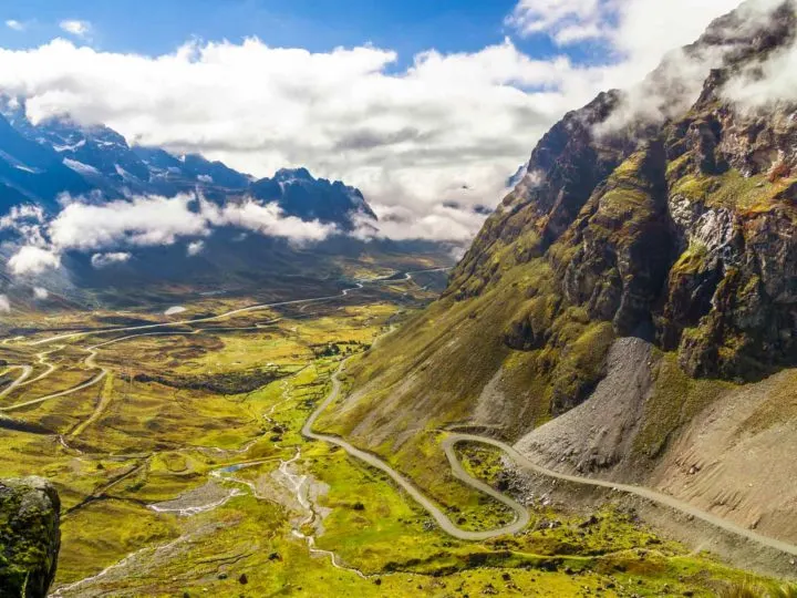 View on Morning fog over the Death Road in the Yungas of Bolivia