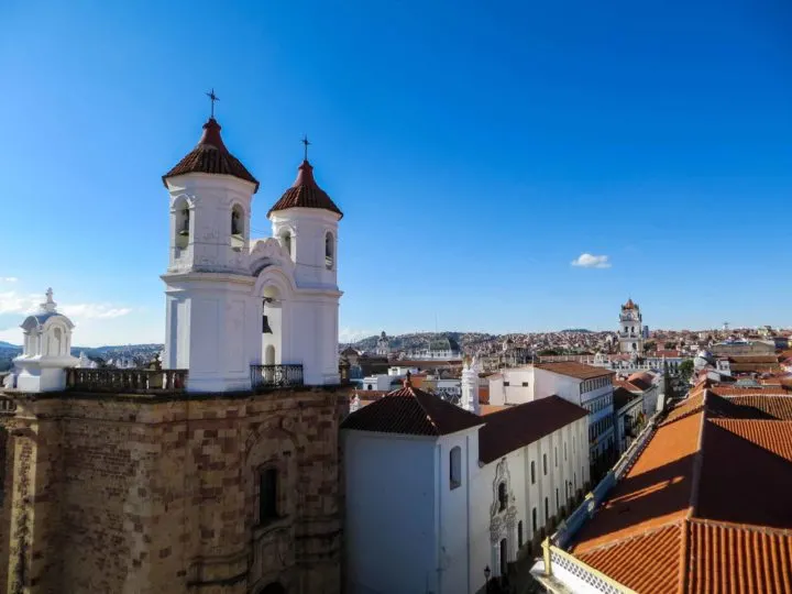 The bell towers of the Iglesia La Merced in Sucre, Bolivia