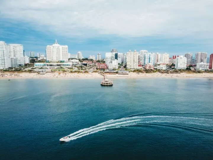 A speedboat on the water in the bay of Punta del Este in Uruguay, the safest country to visit in South America, according to the Global Peace Index