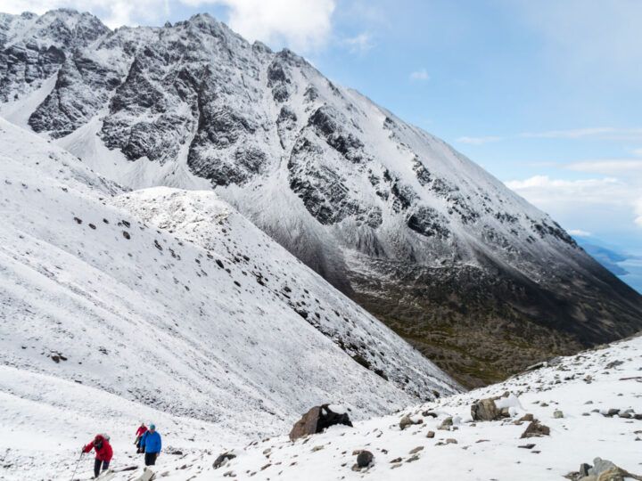 Hikers climbing up to Glaciar Martial near Ushuaia