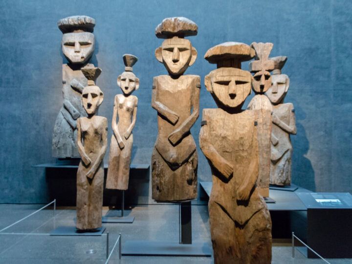 Mapuche funerary statues made from wood found inside the Museo Chilenoo de Arte Precolombino, one of Santiago's best museums and an unmissable thing to do in Santiago, Chile