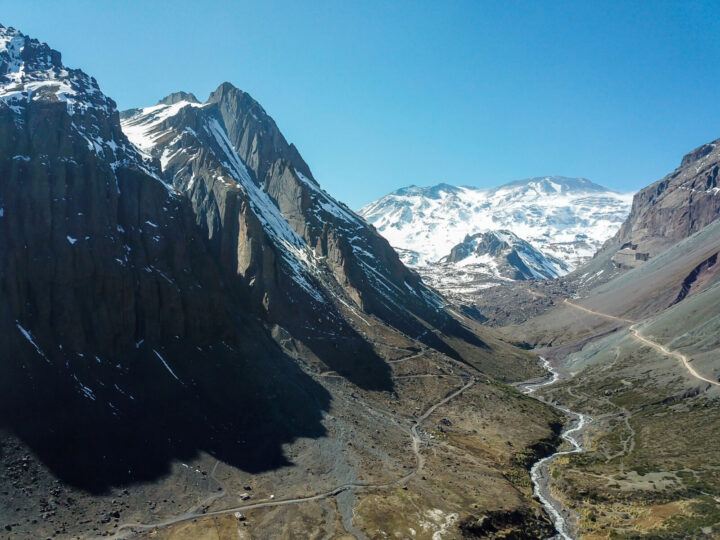 Cajon del Maipo, a destination outside of Santiago, as seen from the air