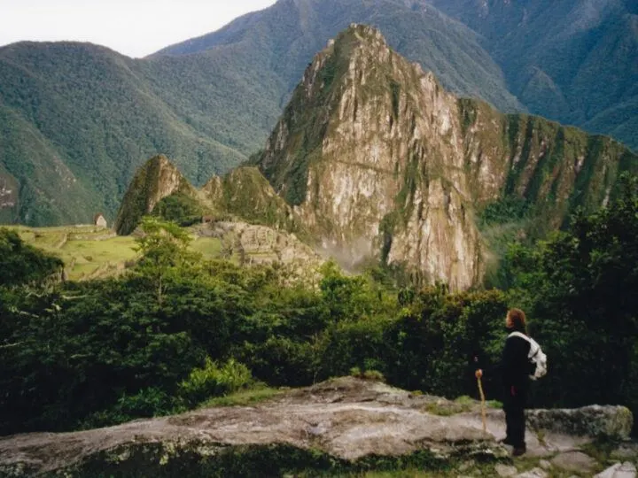 A hiker stands on the Inca Trail to Machu Picchu in Peru