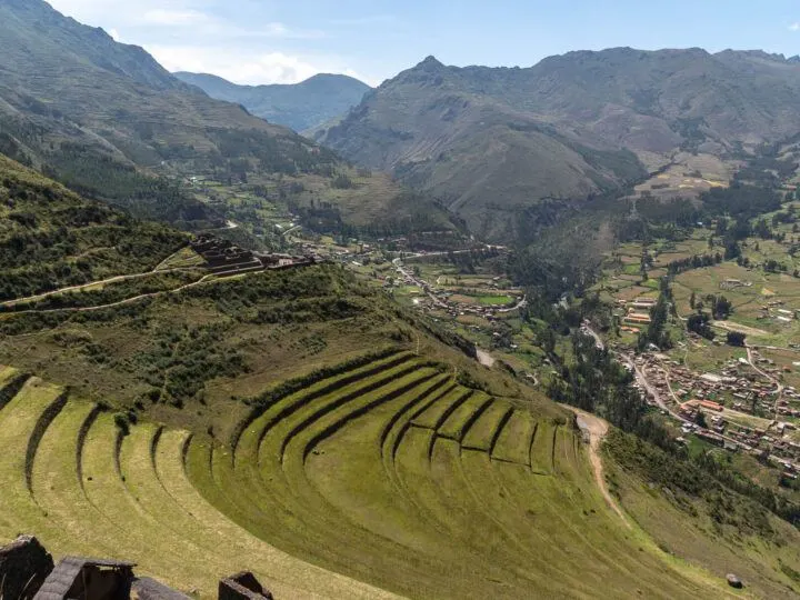 Inca terraces and buildings at the Sacred Valley Inca site, Pisac