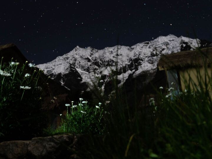 Night time photography at the Soraypampa cabins on day zero of Dawn views from the Wayramachay campground on the The path onthe Salkantay trek to Machu Picchu