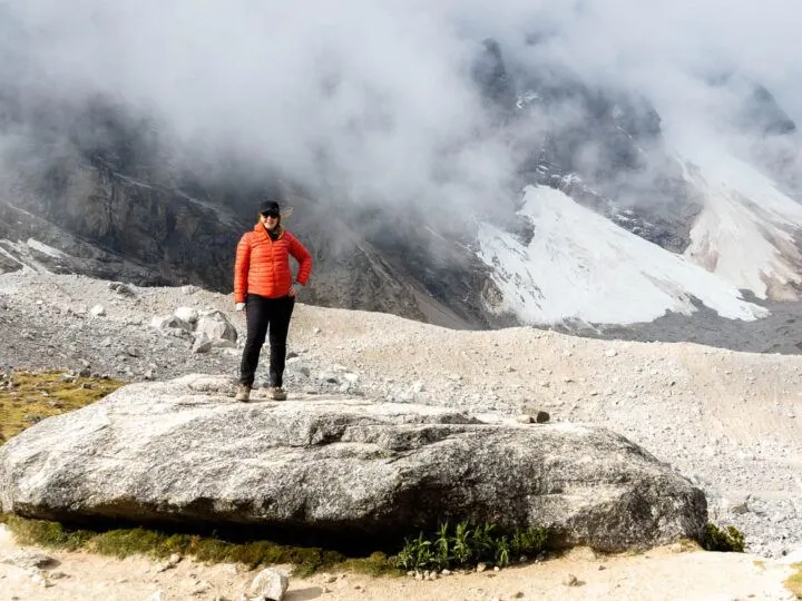 Steph Dyson at the Salkantay Pass on The path on the the Salkantay trek to Machu Picchu