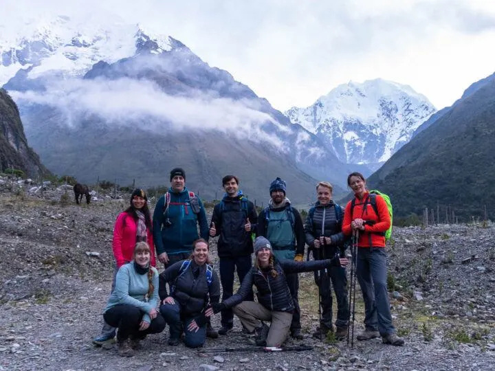 The whole group on day one of the Salkantay trek to Machu Picchu, Peru