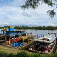 Cargo boats prepare for departure in Trinidad in the Bolivian Amazon jungle