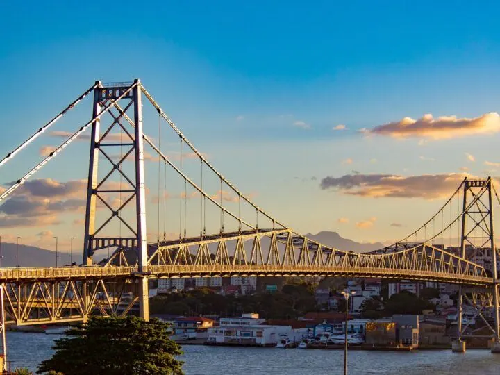 Sunset view of the bridge in Florianopolis, Brazil 