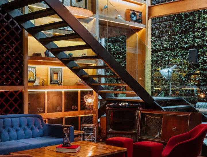 A beautiful interior view of the click clack hotel in Bogota, one of the best hotels in Colombia